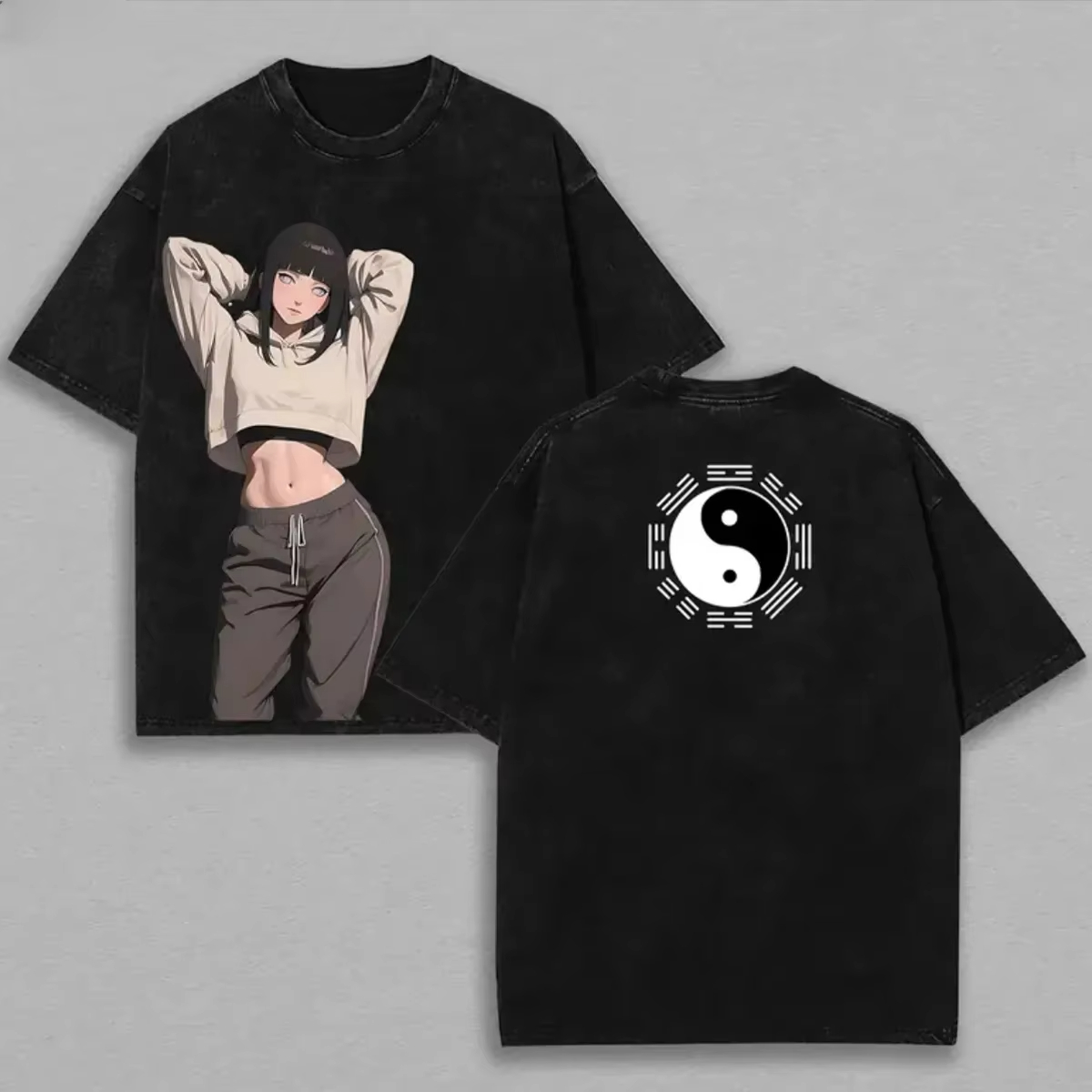 Acid Wash Vintage Graphic T Shirt - Kaos Hinata Hyuga Naruto Pria Acid