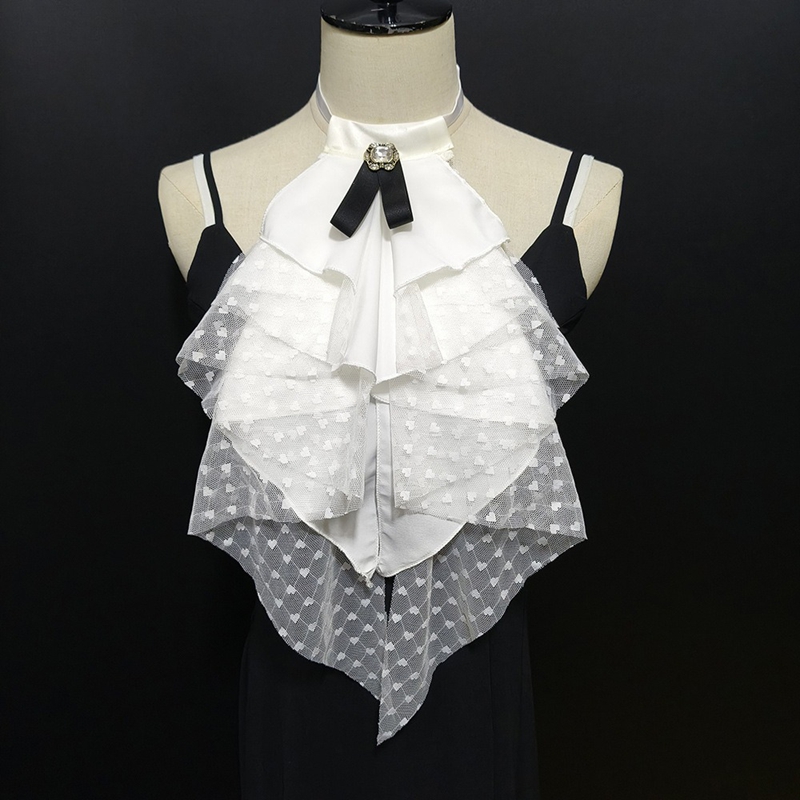 Shirts - Kerah palsu berlapis renda putih yang
