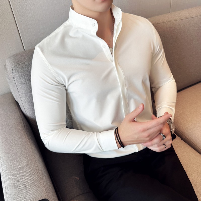 Mandarin Collar Formal Shirt Slim Fit - Kemeja Pria Gaya Inggris Kerah Tegak