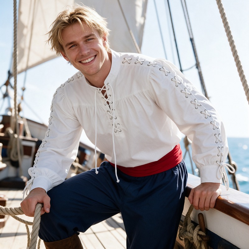 Kemeja bergaya abad pertengaha - Medieval Gothic Lace Up Pirate Shirt ulasan dan harga