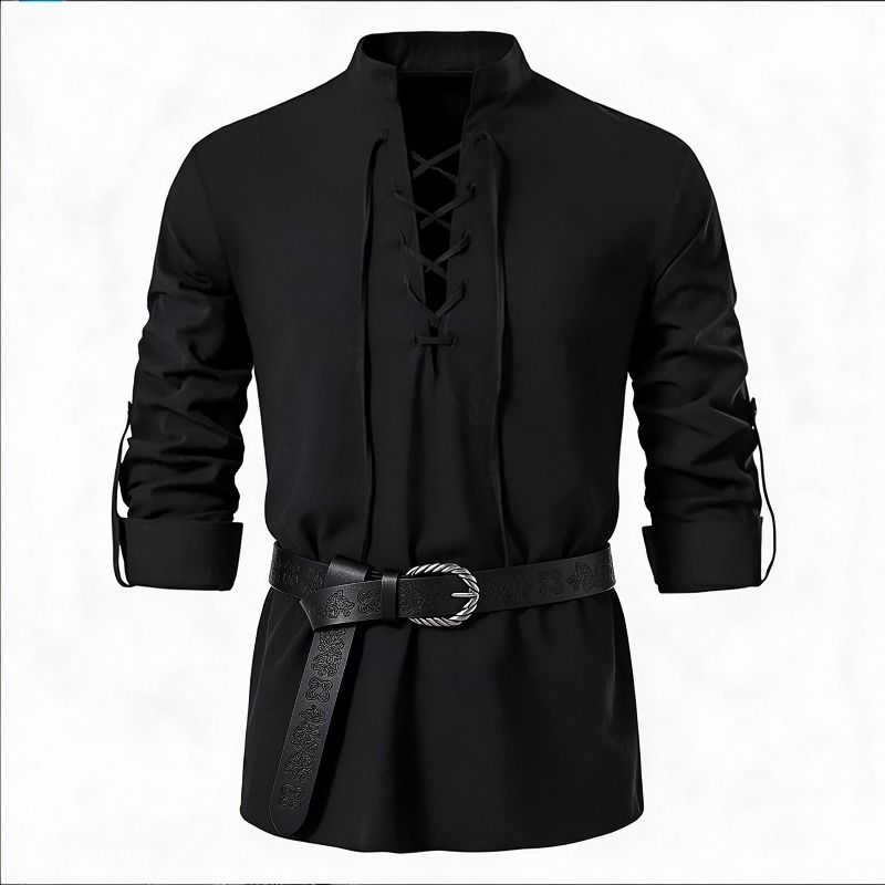 Kemeja Lengan Panjang dengan K - Medieval Gothic Lace Up Pirate Shirt ulasan dan harga