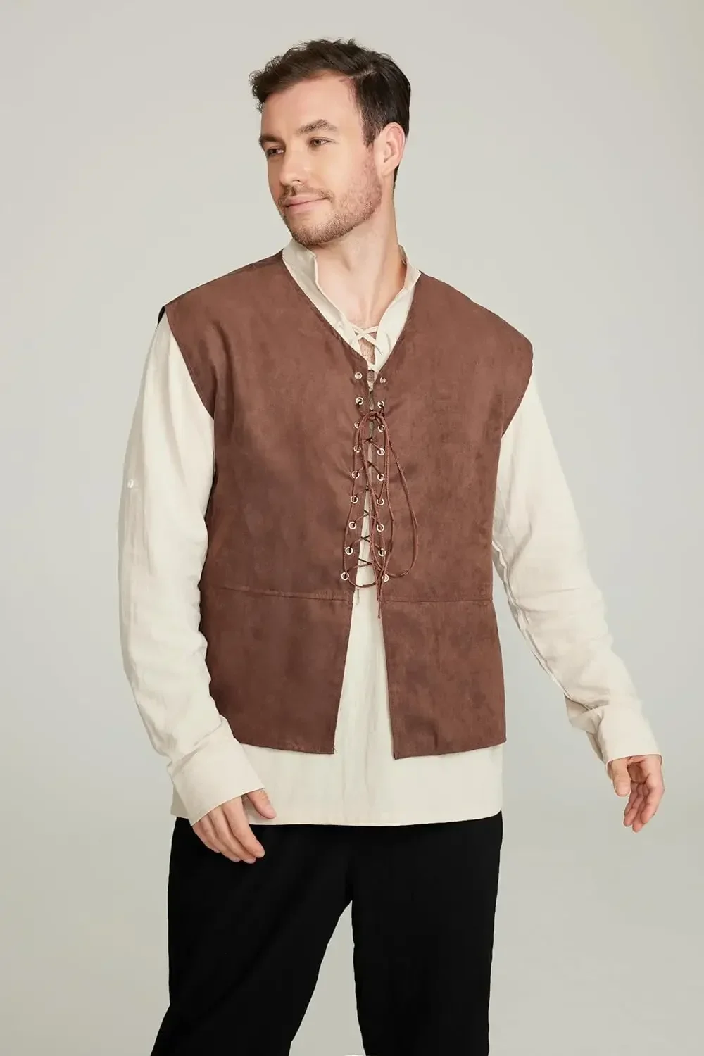 Set 2-Potong Rompi Bajak Laut  - Medieval Gothic Lace Up Pirate Shirt ulasan dan harga
