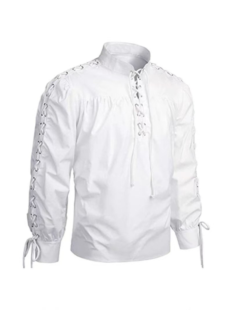 Kemeja Lengan Panjang Kerah Ti - Medieval Gothic Lace Up Pirate Shirt ulasan dan harga