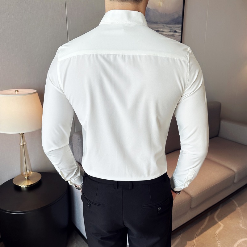 Kemeja Pria Gaya Inggris Kerah - Mandarin Collar Formal Shirt Slim Fit ulasan dan harga
