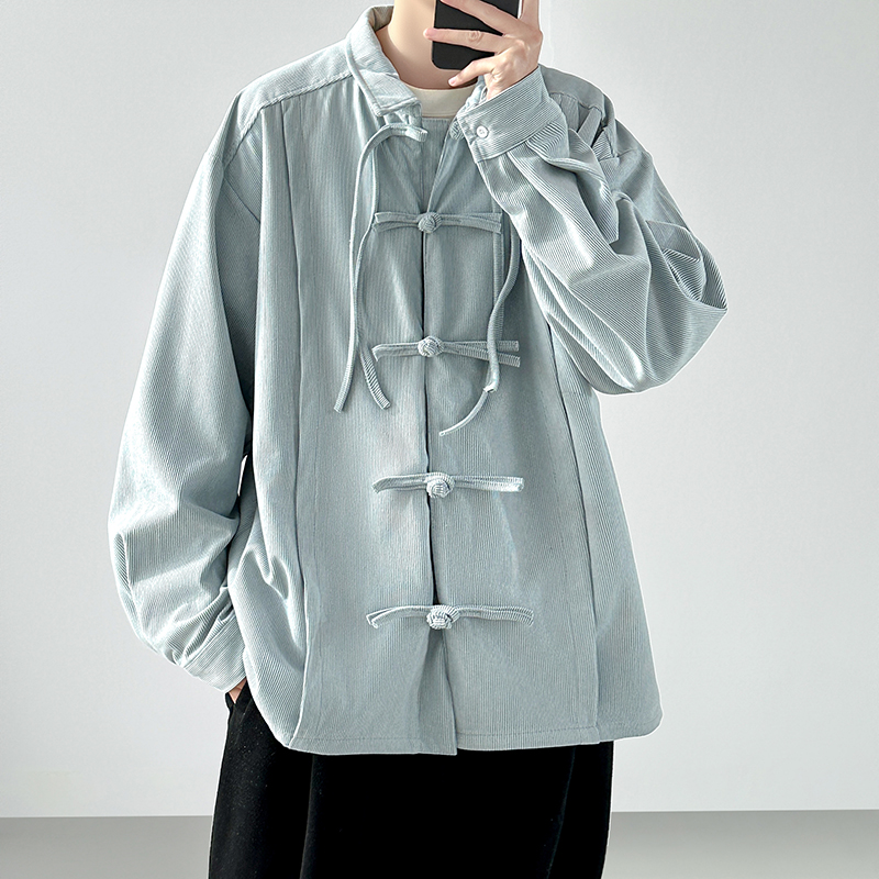Kemeja Corduroy Gaya Tiongkok  - Corduroy Button Up Shirt Men ulasan dan harga